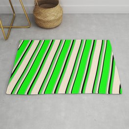 [ Thumbnail: Lime, Dark Sea Green, Beige & Black Colored Lined Pattern Rug ]