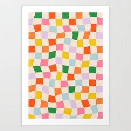 Wavy Colorful Checkerboard Pattern Art Print