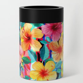 OTT Maximalist Hawaiian Hibiscus Floral with Stripes Can Cooler