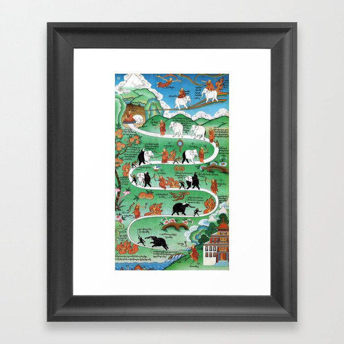 Taming The Elephant Mind Buddhist Path of Samatha Tibetan Painting Framed Art Print