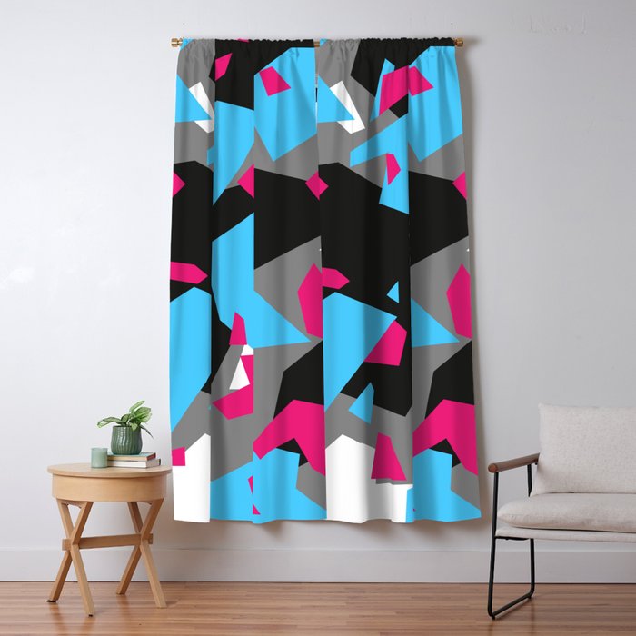 Light Blue Black Grey Pink Geometric Camo Blackout Curtain By