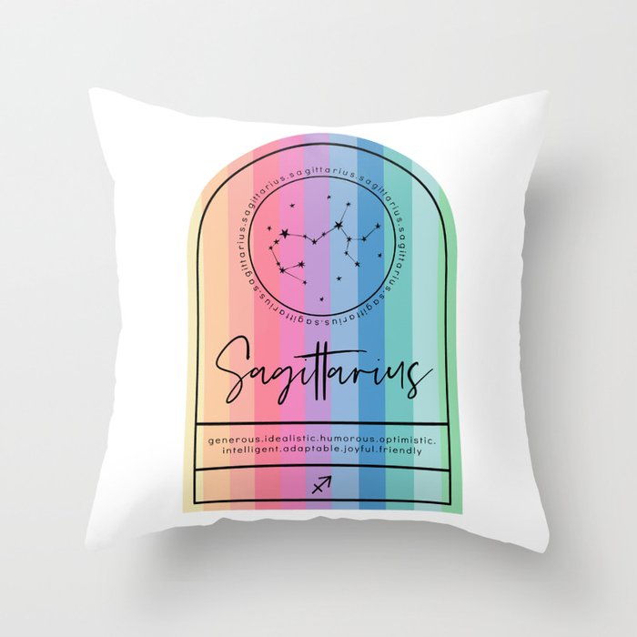 Sagittarius Zodiac | Rainbow Stripe Throw Pillow