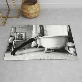Head Over Heals - Female in Stockings in Vintage Parisian Bathtub black and white photography - photographs wall decor Area & Throw Rug