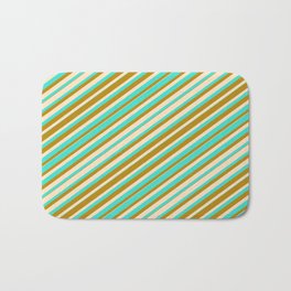 [ Thumbnail: Bisque, Turquoise, and Dark Goldenrod Colored Lines Pattern Bath Mat ]