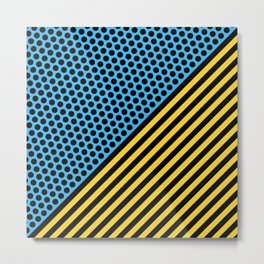 Pop Art Dot and Stripe Pattern 223 Black Cyan and Yellow Metal Print | Abstract, Pop, Polka, Eighties, Mod, Deco, Memphis, 1970S, Stripes, Graphicdesign 