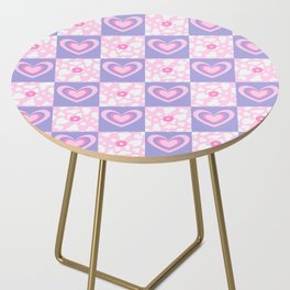 Hearts + Howdy Cow Spots + 70s Flowers on Checker Side Table