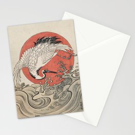 Crane, Waves and Rising Sun Woodblock Isoda Koryusai Stationery Card