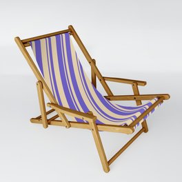 [ Thumbnail: Tan & Slate Blue Colored Striped Pattern Sling Chair ]