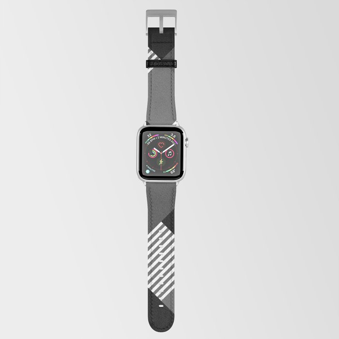 Diamond Plaid Stripes Harlequin Black White Gray Grey Apple Watch Band