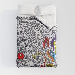 Pattern Doddle Hand Drawn  Black and White Colors Street Art Comforter