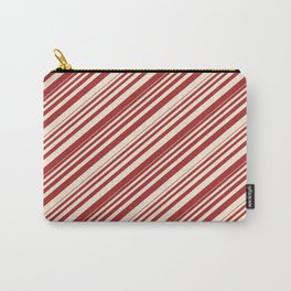 [ Thumbnail: Brown & Beige Colored Lined Pattern Carry-All Pouch ]