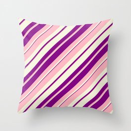 [ Thumbnail: Light Pink, Beige, and Purple Colored Lined/Striped Pattern Throw Pillow ]