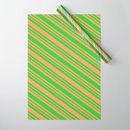 [ Thumbnail: Brown & Lime Green Colored Striped/Lined Pattern Wrapping Paper ]