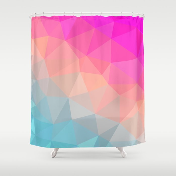 Dark Pink, Peach and Cyan Geometric Abstract Triangle Pattern Design  Shower Curtain