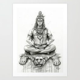 Lord Shiva Painting, Shiva Art, Meditation Shiva Portrait Art Print