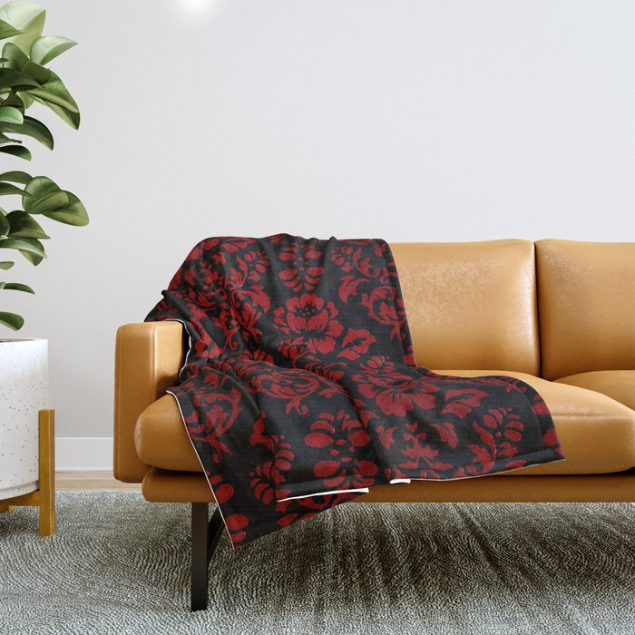Red and Black Damask Throw Blanket by Corey Elmore Society6