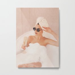 Friday Evening Metal Print | Minimal, Sunglasses, Drawing, Friday, Feminist, Woman, Drink, Wall, Art, Room 