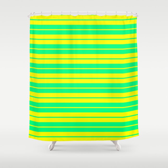 Green & Yellow Colored Pattern of Stripes Shower Curtain
