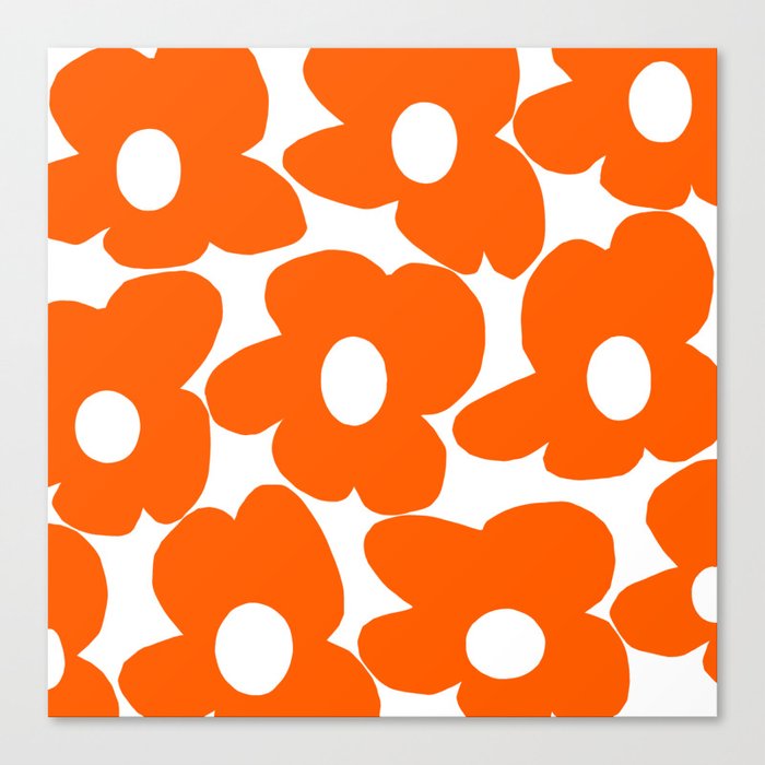 Orange Retro Flowers White Background #decor #society6 #buyart Canvas Print