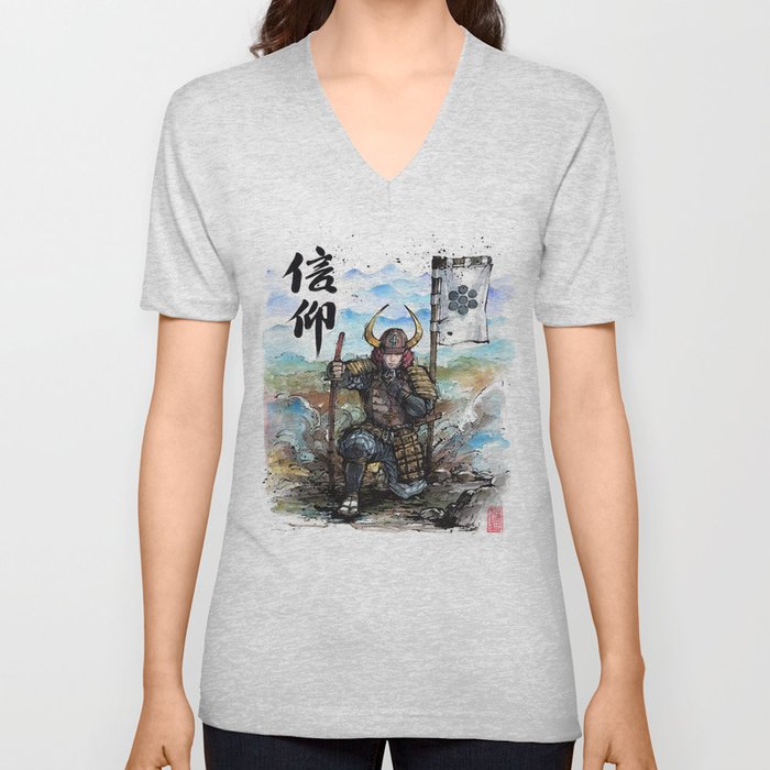 Takayama Ukon samurai Sumi with calligraphy V Neck T Shirt