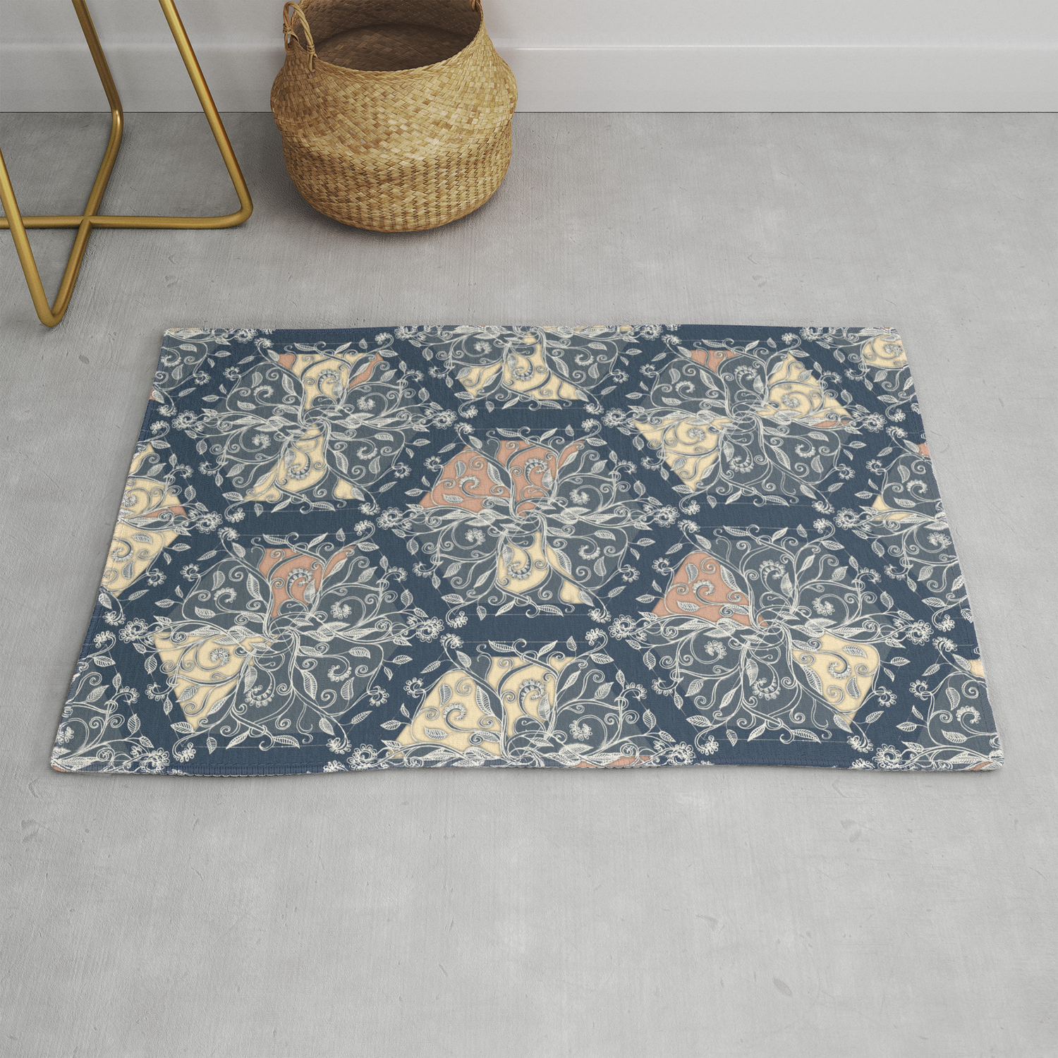 Organic Hexagon Pattern In Soft Navy Cream Rug By Micklyn Society6