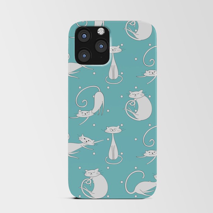 White Cats on blue background with polka dots iPhone Card Case
