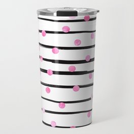 Blush pink black watercolor modern stripes polka dots Travel Mug