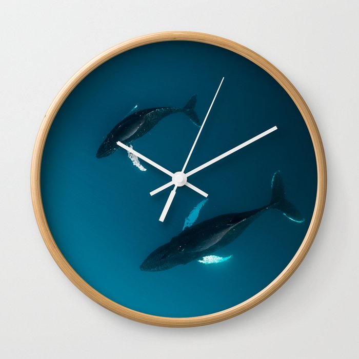 Mother and Child – Humpback Whales in the Ocean – Minimalist Wildlife Photography Wall Clock