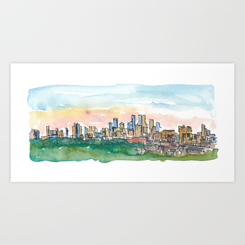 Minneapolis Minnesota Colorful Impressionistic Usa Skyline