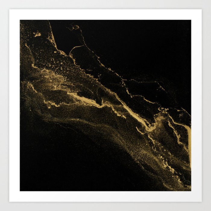 Gold on Black Marble Texture Art Print