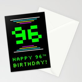 [ Thumbnail: 96th Birthday - Nerdy Geeky Pixelated 8-Bit Computing Graphics Inspired Look Stationery Cards ]