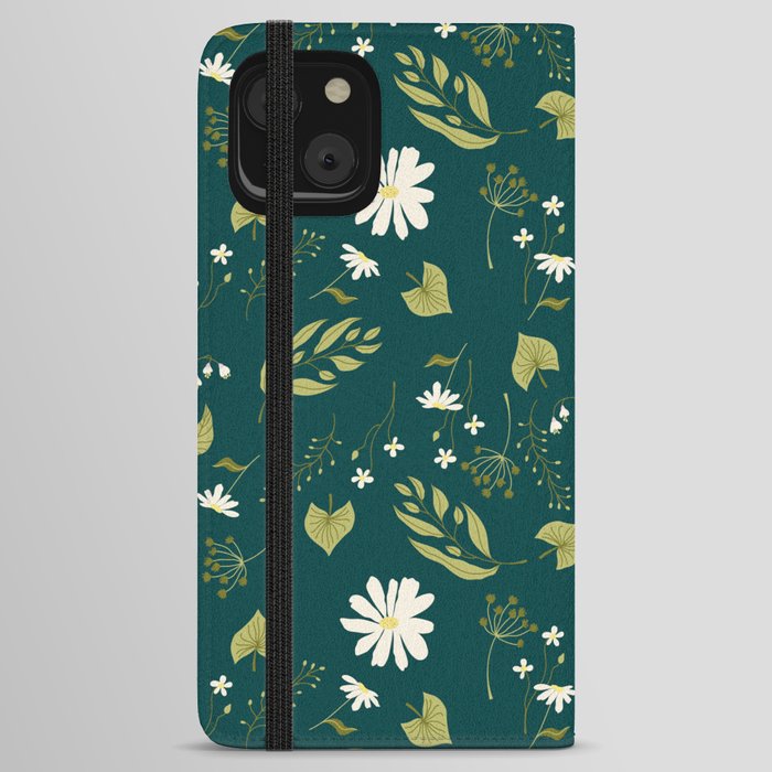 Green florals and leaves iPhone Wallet Case