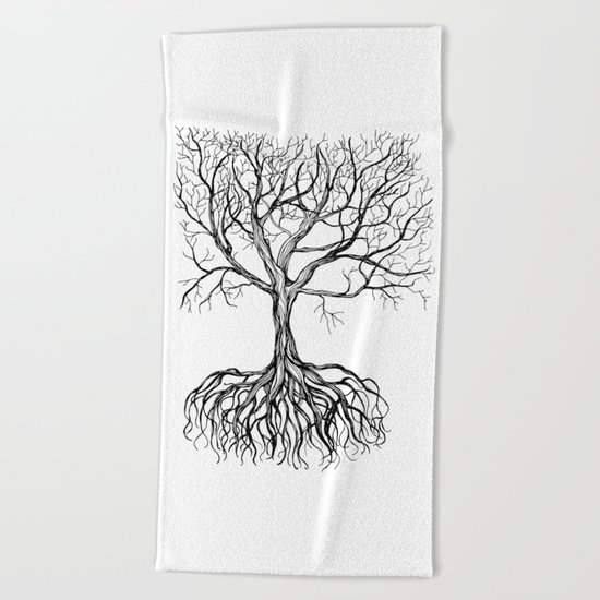 Bare tree with root Beach Towel