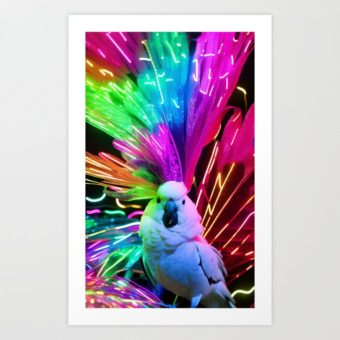 Glam Cockatoo Series — Neon Party Bird Art Print