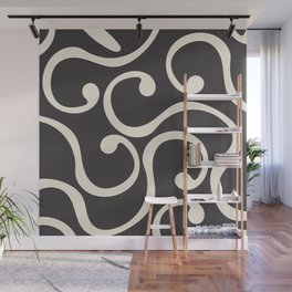  Reto Abstract Curvy lines pattern - Beige and Black Olive Wall Mural