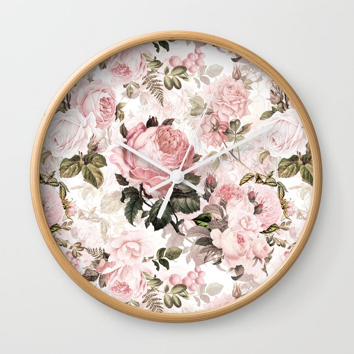 Vintage Shabby Chic Sepia Pink Roses Wall Clock By Love Society6 - Shabby Chic Wall Clocks Vintage Shabby Chic Sepia Pink Roses Wall Clock By Love Society6 - Shabby Chic Wall Clocks