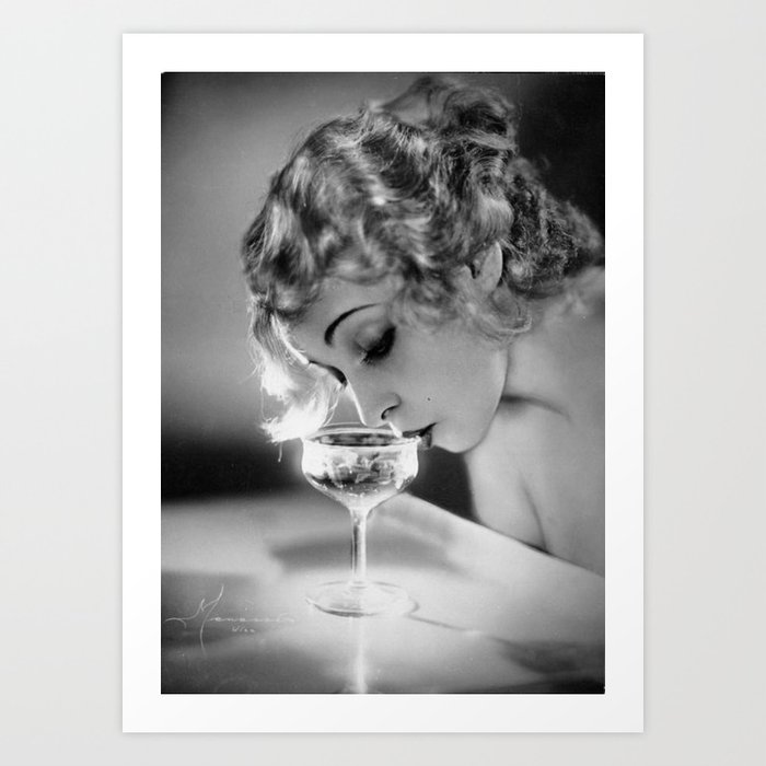 Jazz Age Blond Sipping Champagne black and white photograph / photography Art Print