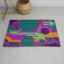 Colorful Cyberpunk Hexagon Circuit Board Area & Throw Rug