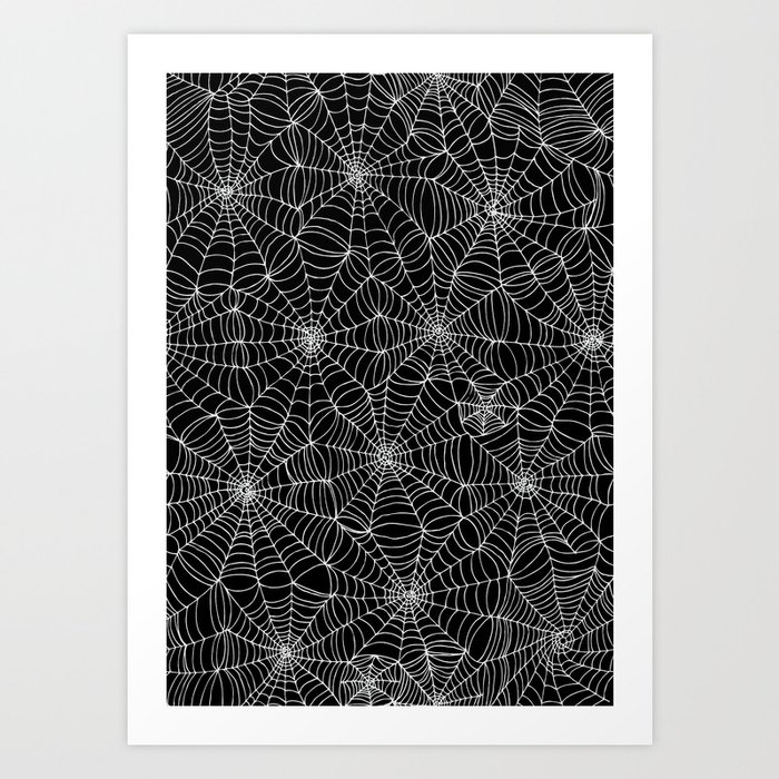 Spiderwebs - White on Black Art Print