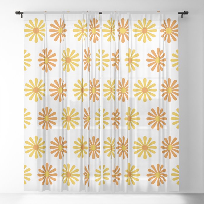 Orange yellow floral design Sheer Curtain
