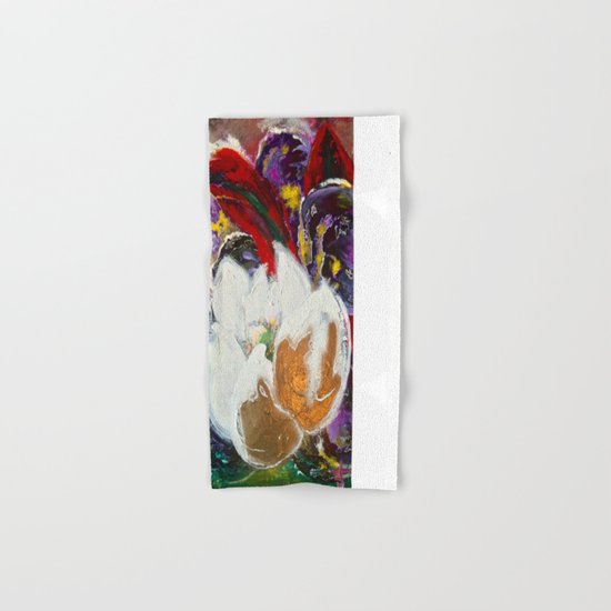 Purple Peonies in Gold with Red Hand & Bath Towel