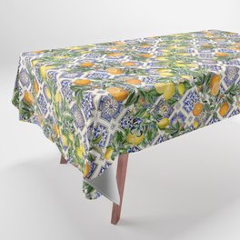 Sicilian Citrus: Mediterranean tiles & vintage lemons & orange fruit pattern Tablecloth