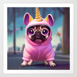 Unipug - Cute Pug with Unicorn outfit Art Print