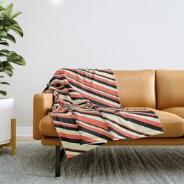 [ Thumbnail: Red, Black & Light Yellow Colored Striped Pattern Throw Blanket ]