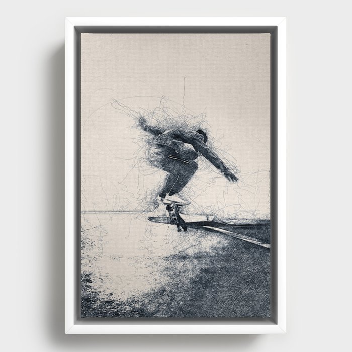 Skateboarding flip - Sketch Art Framed Canvas