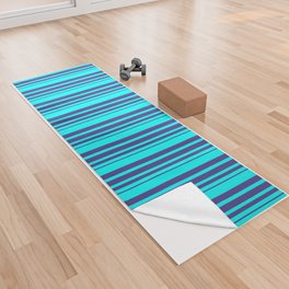 [ Thumbnail: Aqua & Dark Slate Blue Colored Striped Pattern Yoga Towel ]