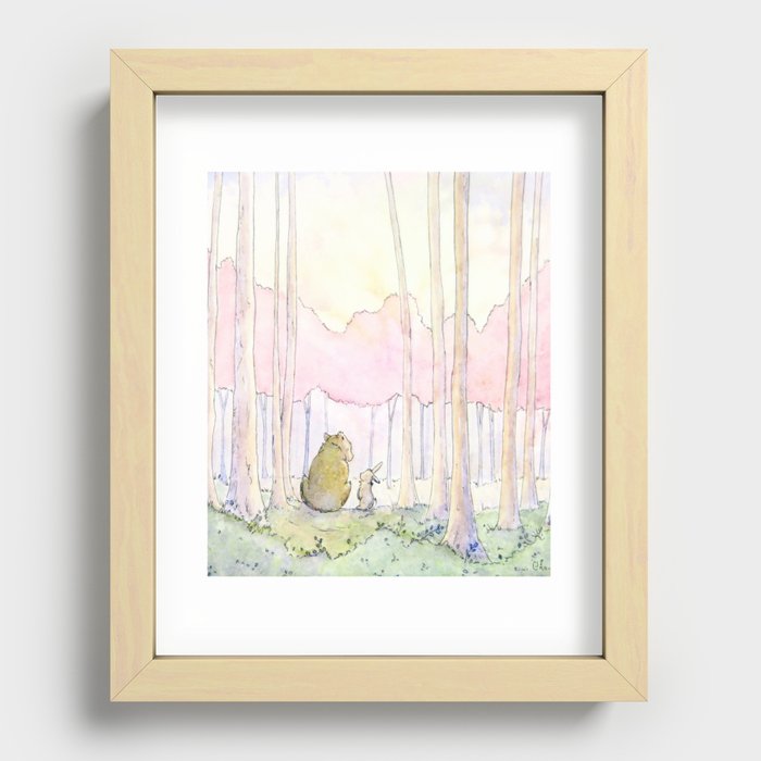 Unlikely Friendship Large Print (Bunny and Bear in the Woods) Recessed Framed Print