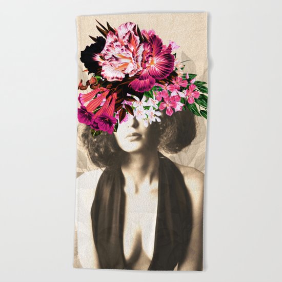Floral Woman Vintage White Rose Gold Beach Towel