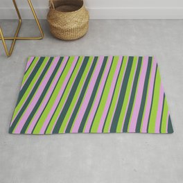 [ Thumbnail: Plum, Dark Slate Gray, and Green Colored Lines Pattern Rug ]