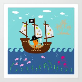 Little Captain Pirate Octopus Art Print